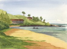 Kauai Artwork by Hawaii Artist Emily Miller - Plein Air at Papaa Bay beach