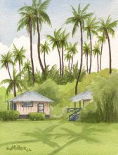 Kauai Artwork by Hawaii Artist Emily Miller - Two Cottages Next Door