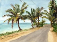 Anini Beach Road - Kauai watercolor painting
