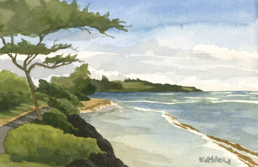 Plein air at Baby Beach, Kapaa Kauai watercolor painting - Artist Emily Miller's Hawaii artwork of kapaa, beach, ocean art
