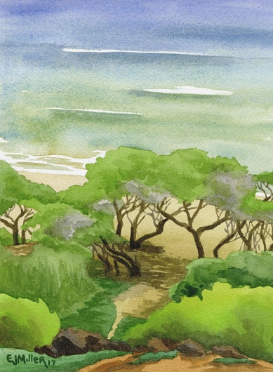 Path to Donkey Beach - Kauai artwork, Hawaii watercolor painting