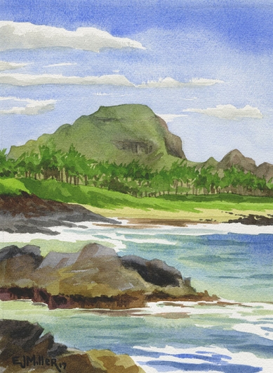 Mt. Haupu from Poipu - Kauai artwork, Hawaii watercolor painting