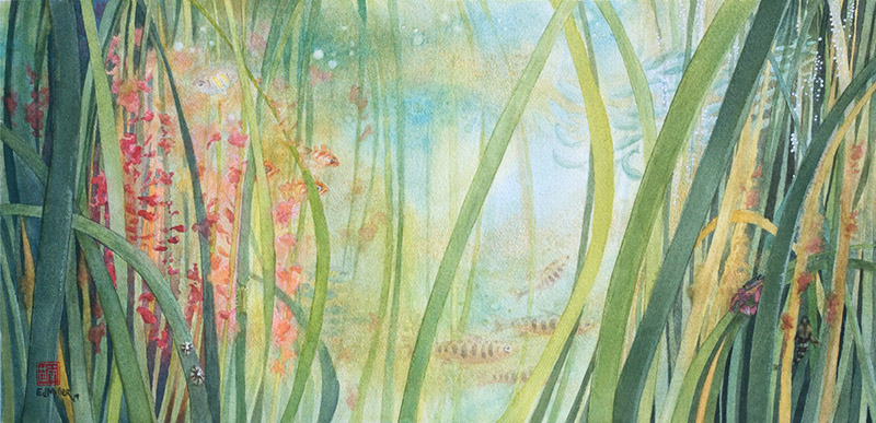 Eelgrass Meadow underwater painting, Oregon Coast artwork by Emily Miller