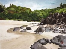 Kauai Artwork by Hawaii Artist Emily Miller - High Tide at Kaluakai Beach