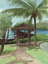 Kauai watercolor artwork by Hawaii Artist Emily Miller - Plein Air at Kukuiula Harbor 3