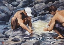 Kauai Artwork by Hawaii Artist Emily Miller - Net Fishers