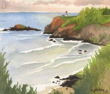 Kauai Artwork by Hawaii Artist Emily Miller - Sunset View, Secret Beach & Kilauea Lighthouse