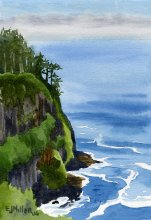 Cape Meares sea cliff - Hawaii watercolor by Emily Miller