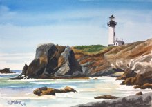 Yaquina Head Lighthouse from Cobble Beach - Hawaii watercolor by Emily Miller