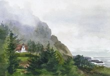 Cleft of the Rock Lighthouse, Oregon - Hawaii watercolor by Emily Miller