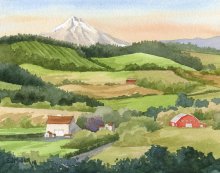 Mt. Hood Sunset from Cooks Butte, Oregon - Hawaii watercolor by Emily Miller