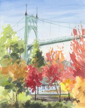 Autumn Color at St. John's Bridge - Hawaii watercolor by Emily Miller