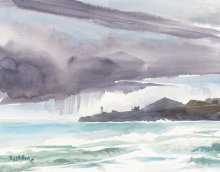 Yaquina Head from Nye Beach - Hawaii watercolor by Emily Miller