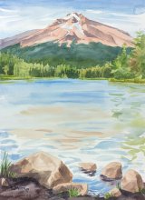 Mt Hood Summer Glow from Trillium Lake - Hawaii watercolor by Emily Miller