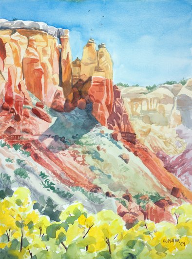 Hanging Rock at Kitchen Mesa, New Mexico -  artwork by Emily Miller