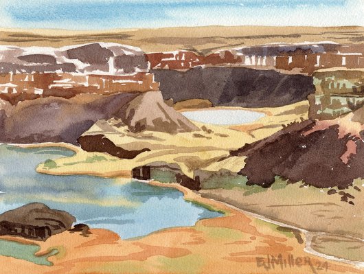 Dry Falls Lake at Grand Coulee, Travel Sketchbooks -  artwork by Emily Miller