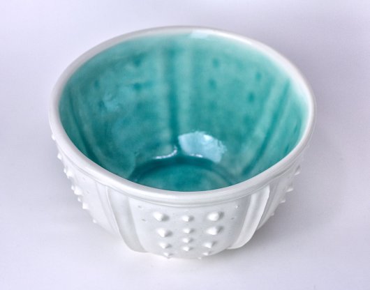  Urchin Soup Bowl - White and Aqua, Urchin Bowls -  artwork by Emily Miller