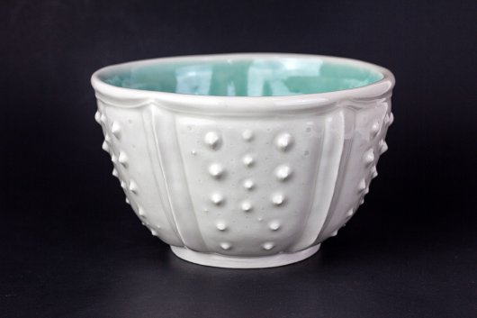 Urchin Soup Bowl - White and Aqua, Urchin Bowls -  artwork by Emily Miller