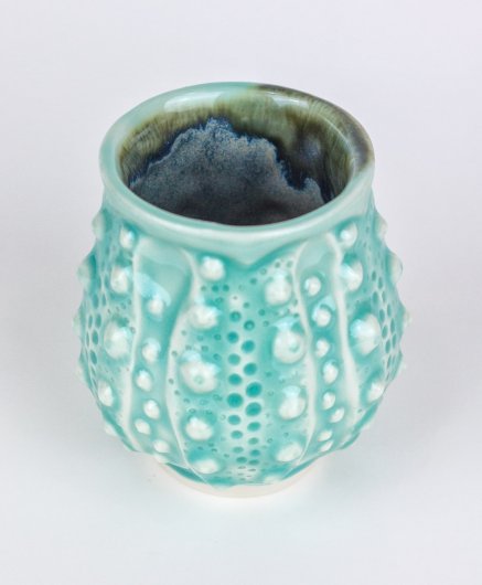 Urchin Cup - Aqua Sands (Dark Stone interior), $40 