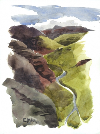 Plein Air at Waimea Canyon - Waimea River Kauai watercolor painting - Artist Emily Miller's Hawaii artwork of waimea canyon, river art