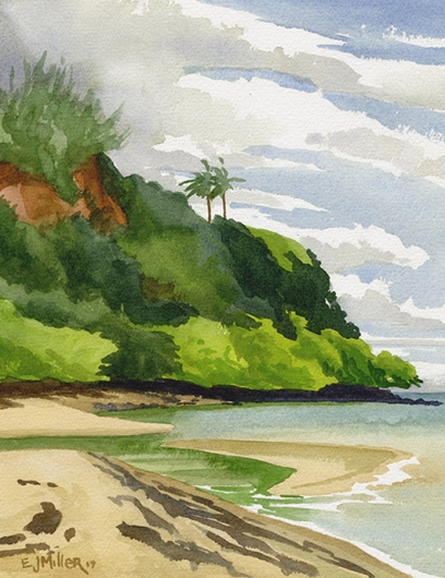 Anini Stream Kauai watercolor painting - Artist Emily Miller's Hawaii artwork of anini beach art