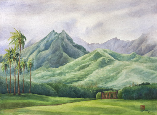 Hihimanu from Pooku Kauai watercolor painting - Artist Emily Miller's Hawaii artwork of hihimanu, hanalei, princeville, north shore kauai, namolokama art