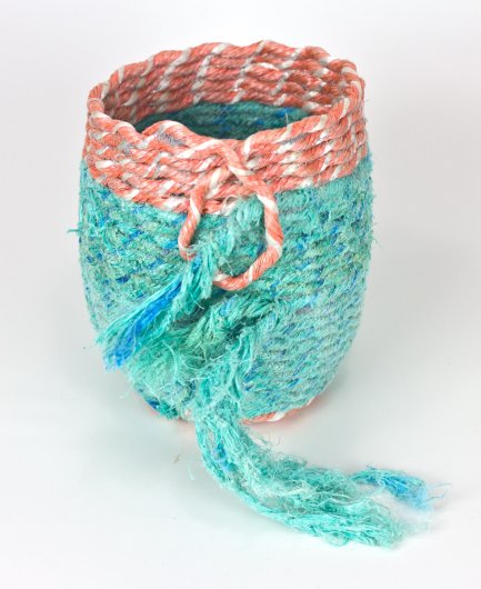  Turquoise Coral Basket, Ghost Net Baskets -  artwork by Emily Miller