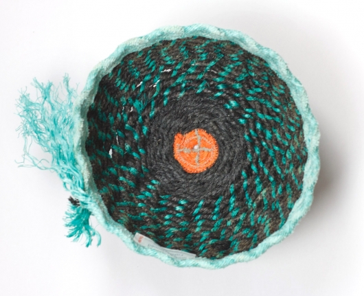  Aqua Lip Black Bowls, Ghost Net Baskets -  artwork by Emily Miller