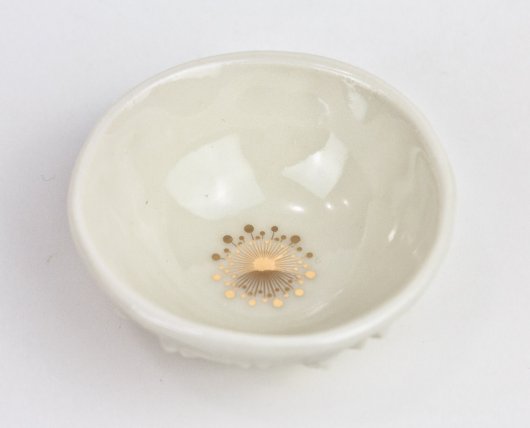 Gold detail sparkles in the light Urchin Mini bowl - white, Urchin Bowls -  artwork by Emily Miller