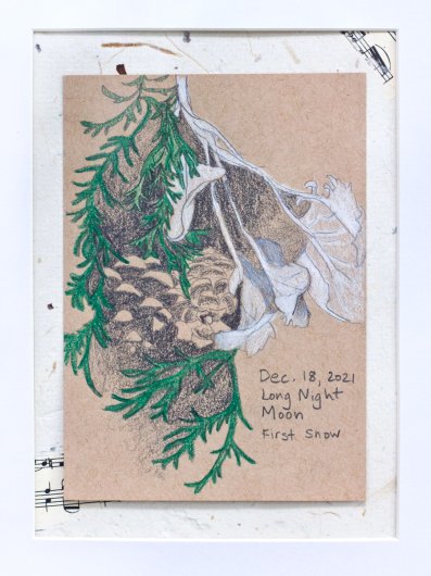 Framed detail, mounted on handmade paper Protea Wreath, Still Life -  artwork by Emily Miller