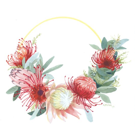 Protea Wreath Kauai watercolor painting - Artist Emily Miller's Hawaii artwork of  art