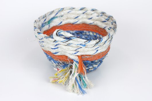  Blue Orange White Basket, Ghost Net Baskets -  artwork by Emily Miller