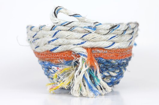  Blue Orange White Basket, Ghost Net Baskets -  artwork by Emily Miller