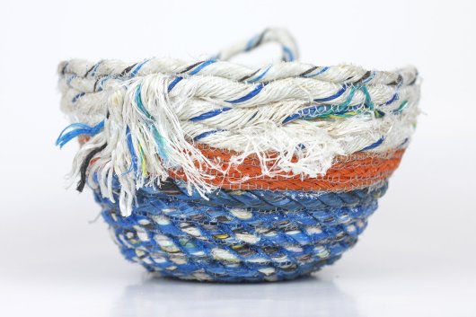  Blue Orange White Basket, Ghost Net Baskets -  artwork by Emily Miller