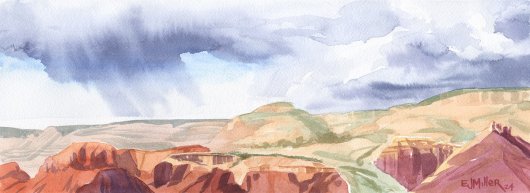 Rain over Abiquiu Hills, New Mexico -  artwork by Emily Miller